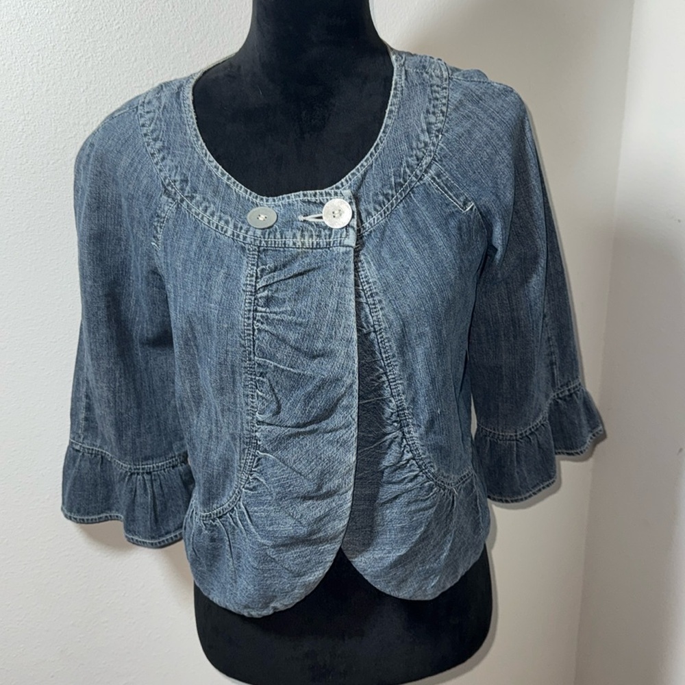 ⭐️A.M.I.⭐️ denim ruffle‎ swing jean jacket 3/4 sleeves
